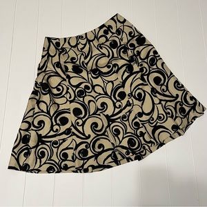 Talbots Petites Pure Silk Gold Black A Line Pleated Skirt sz 8